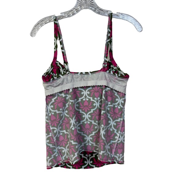 Women's LANDS' END Size 6 Swim Top Cami Adjustable Straps Pink Green Print - Picture 6 of 11